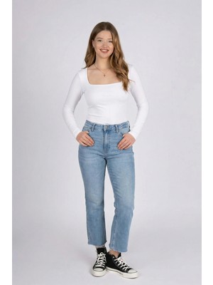Casual Flare Crop Light Rodeo Kadın Jean Pantolon