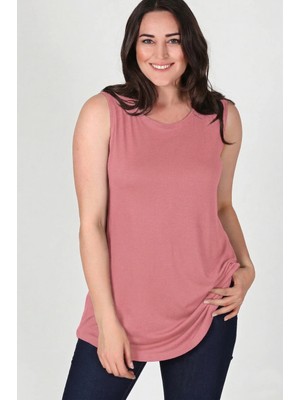 Curvy Trend Büyük Beden Kolsuz Viskon Basic Bluz