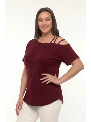 Curvy Trend Büyük Beden Asimetrik 3 Askı Biyeli Kısa Kol Bluz