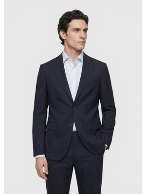 Ramsey Koyu Lacivert Düz Zeroweight Slim Fit Yün Karışımlı Takım Elbise