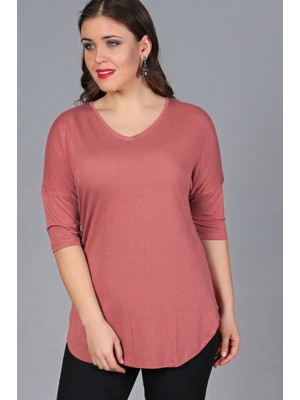 Curvy Trend Büyük Beden Yarım Kol Yan Yırtmaç Bluz