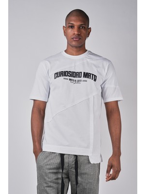 Ex-pent Erkek Baskılı Poplin Garnili Regular Kalıp Pamuklu Beyaz T-Shirt