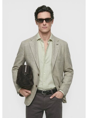 Ramsey Açık Yeşil Desenli Shirt Shoulder Slim Fit Pamuk Karışımlı Ceket