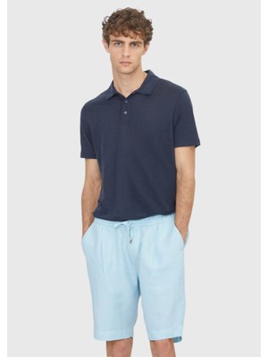 Ramsey Lacivert Düz %100 Keten T-Shirt