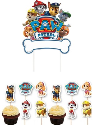 Parti Show Paw Patrol Pasta Süsü ve Cake Topper Kürdan Seti