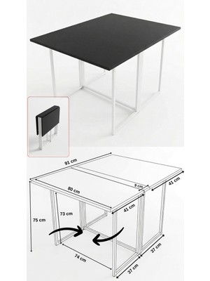 Ayz Worker 2 Katlanır Çalışma Masası Yemek Masası Mutfak Masası Balkon Masası  Beyaz/siyah