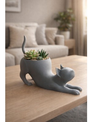 Dekoratif Esneyen Kedi Saksı-Bitki,çiçek,sukulent ve Kaktüs Saksısı-Modern Tarz Saksı