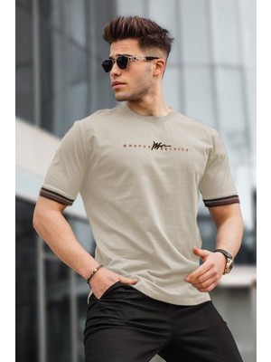 Madmext Bej Basic Erkek Tişört