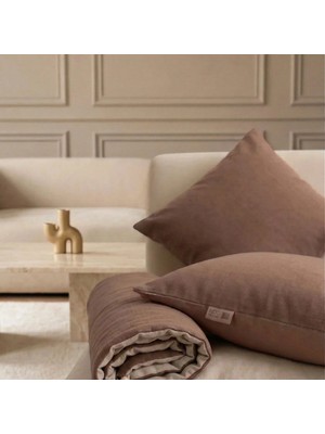 NDC Home Luxury Çift Taraflı Keten Koltuk Pedi / Şiltesi [kırlentli] - Kahverengi-Bej
