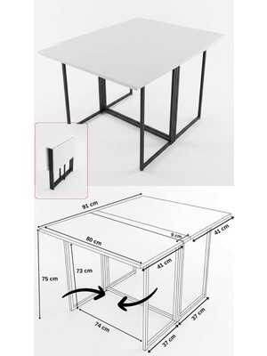 Ayz Worker 2 Katlanır Çalışma Masası Yemek Masası Mutfak Masası Balkon Masası  Siyah- Beyaz