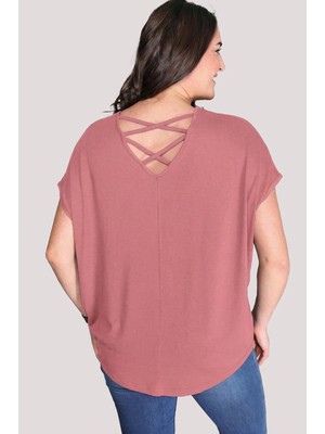Curvy Trend Büyük Beden Sırt Çapraz Kısa Kol Bluz