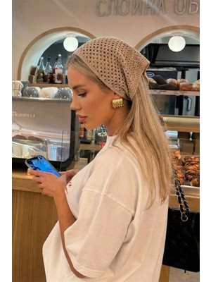 Bahels Kadın Kahve File Model Bandana, Örgü Bandana