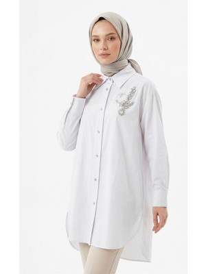 Lale Butik Levidor Taş Detaylı Gömlek 230138 Beyaz