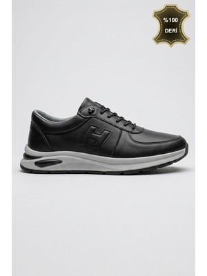 Letao Erkek Siyah Hakiki Yumuşak Deri Günlük Ortopedik Rahat Sneaker Ayakkabı