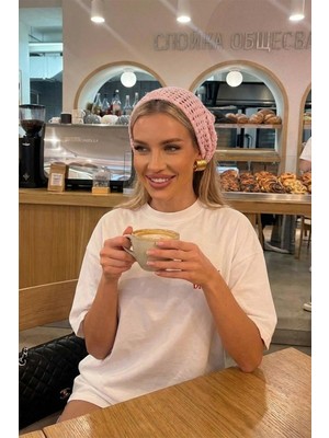 Bahels Kadın Pembe File Model Bandana, Örgü Bandana