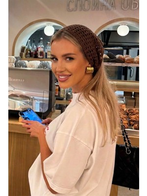 Bahels Kadın Acı Kahve File Model Bandana, Örgü Bandana