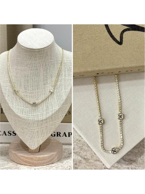 Ca Shopping Su Yolu Kare Taş Detaylı Çelik Kolye