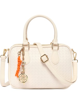 Derimod Kadın Krem Uzun Askılı Baskılı Charmlı Kol Çantası 26SBD261526