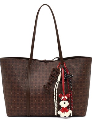 Derimod Kadın Kahverengi Baskılı Charmlı Omuz Çantası 26PBD273526