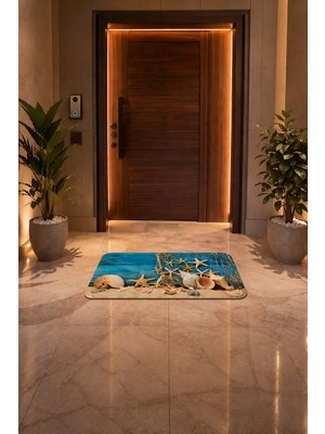 Esnature Deniz Kumsal Deniz Yıldızlı Mavi Kapı Önü Paspası 45X70 cm