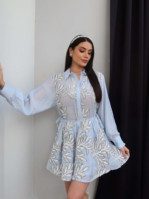 Esra Helvacı Yaprak Desenli Gömlek Etek Takım
