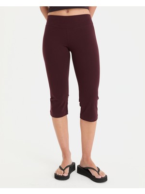 Ayma Active Kestane Bordo Organik Pamuk Normal Bel 3/4 Diz Altı Mini Kapri Tayt