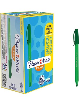  papermate ınkjoy 100 kapaklı tükenmez kalem ulv mürekkepli 1.0 mm medium uç yeşil (50 li paket) s0957150