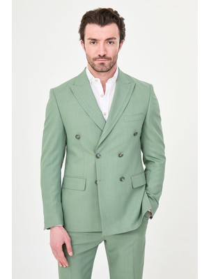 MCR Düz Slim Fit Geniş Yaka Kruvaze Erkek Takım Elbise