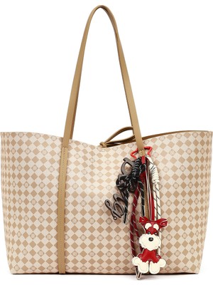 Derimod Kadın Bej Baskılı Charmlı Omuz Çantası 26PBD273526