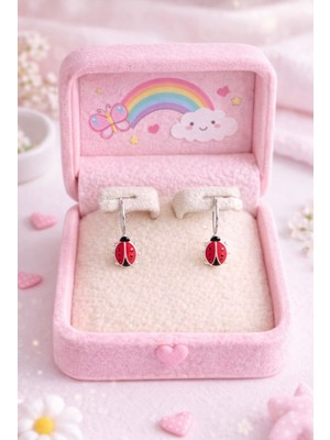 Miraç Gümüş Takı Atölyem 925 Ayar Gümüş Mineli Uğur Böceği Detaylı Kız Çocuk Küpesi