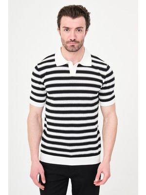 MCR Çizgili Slim Fit Apaç Yaka Erkek Triko T-Shirt