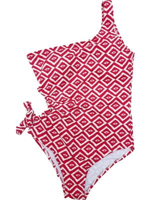 Look Me Etnik Baklava Figürlü Asimetrik Kesim Yanı Bağlamalı Kız Çocuk Mayo