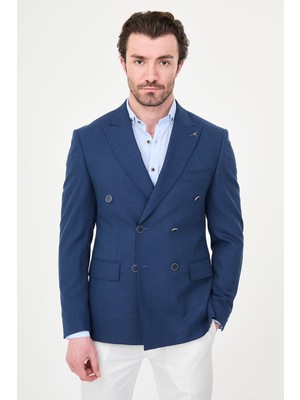 MCR Düz Slim Fit Geniş Yaka Kruvaze Metal Düğmeli Erkek Ceket