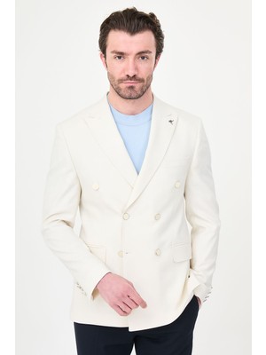 MCR Düz Slim Fit Geniş Yaka Kruvaze Metal Düğmeli Erkek Ceket