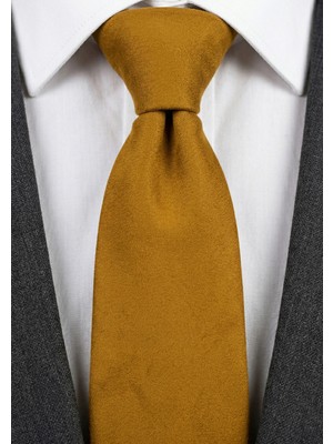 Exve Exclusive Hardal Sarı Süet Görünümlü Sade Italyan Kalıp Kravat