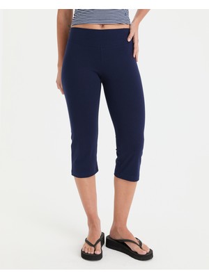 Ayma Active Indigo Lacivert Organik Pamuk Normal Bel 3/4 Diz Altı Mini Kapri Tayt