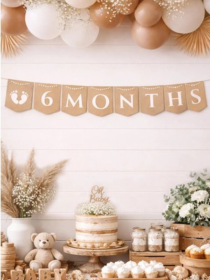 Parti Adresi 6 Months Kraft Banner – 6 Ay Bebek Doğum Günü Süsleme Flaması