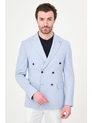 MCR Düz Slim Fit Geniş Yaka Kruvaze Metal Düğmeli Erkek Ceket