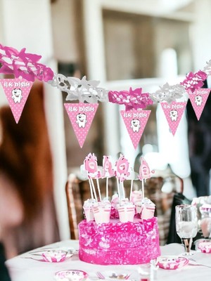 Parti Adresi Ilk Dişim Kağıt Zincir Asılabilir Parti Süsü Pembe 24LÜ