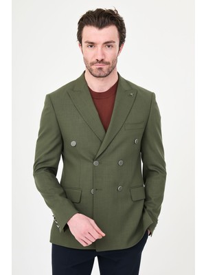 MCR Düz Slim Fit Geniş Yaka Kruvaze Metal Düğmeli Erkek Ceket