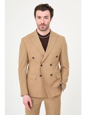 MCR Düz Slim Fit Geniş Yaka Kruvaze Erkek Takım Elbise