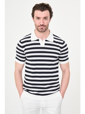 MCR Çizgili Slim Fit Apaç Yaka Erkek Triko T-Shirt
