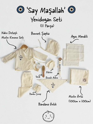 Say ‘maşallah’ Nakışlı Premium Yenidoğan Seti (10 Parça)
