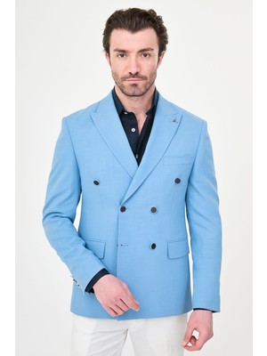 MCR Düz Slim Fit Geniş Yaka Kruvaze Metal Düğmeli Erkek Ceket