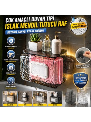 Astakos Çok Amaçlı Duvar Tipi Islak Mendil Tutucu Raf Banyo Organizer Askılı Raf