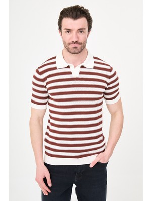 MCR Çizgili Slim Fit Apaç Yaka Erkek Triko T-Shirt