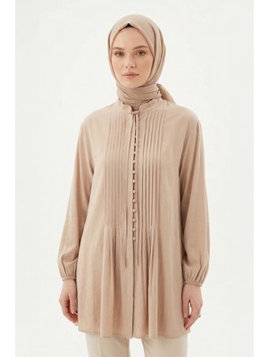 Lale Butik Levidor Nervür Detay Gömlek 230156 Bej