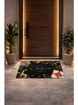 Esnature Mutlu Yıllar Merry Christmas And Happy New Year Welcome Yeşil Kapı Önü Paspası 45X70CM