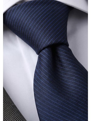 Exve Exclusive Lacivert Mavi Elegant Çizgili Italyan Kalıp Kravat