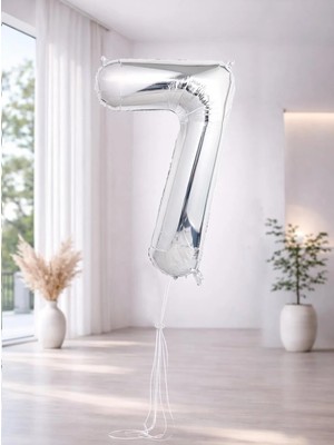 Parti Adresi Rakam Folyo Balon Doğum Günü Parti Balonu 7 Gümüş Renk 76 cm